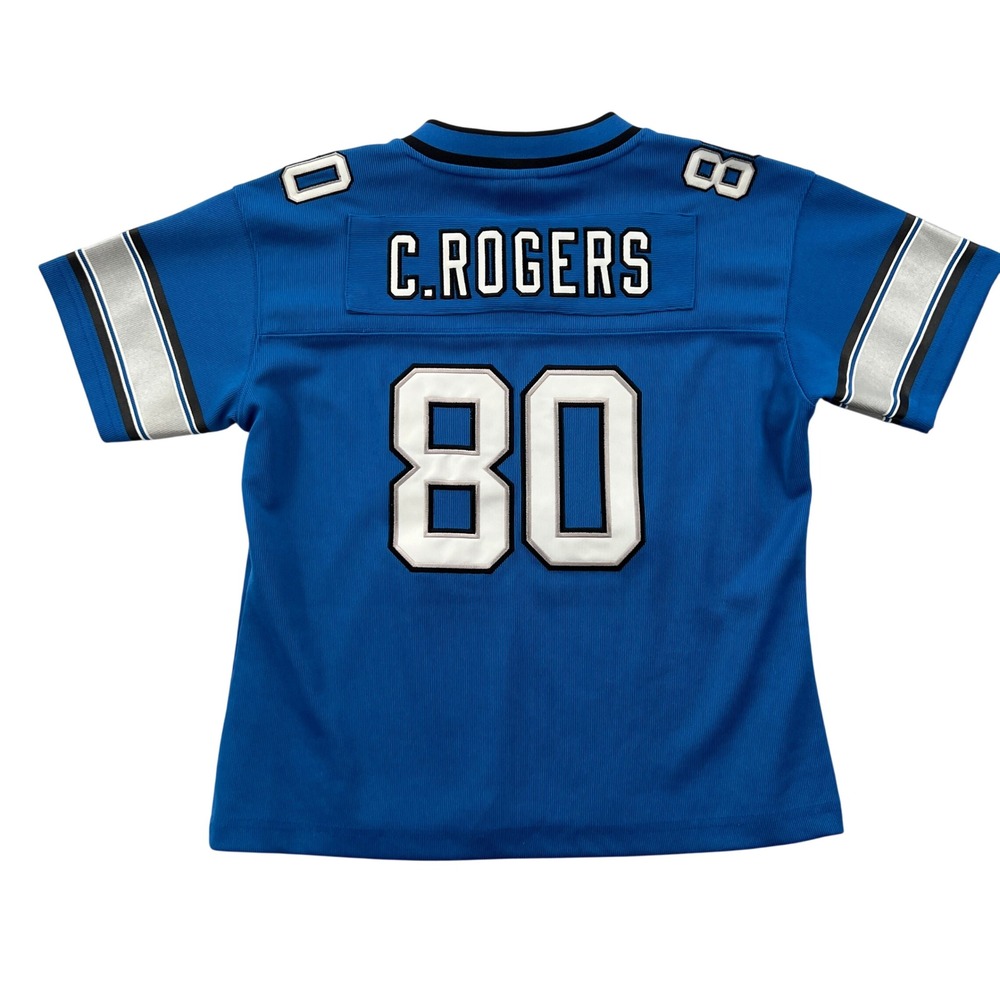 Reebok NFL Detroit Lions Jersey Kids M Blue Charles Rogers 80 Football Stitched